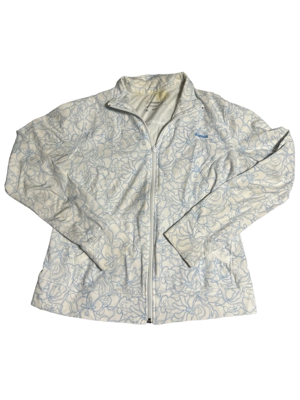 Reebok Women's White Jacket with Light Blue Floral Outline